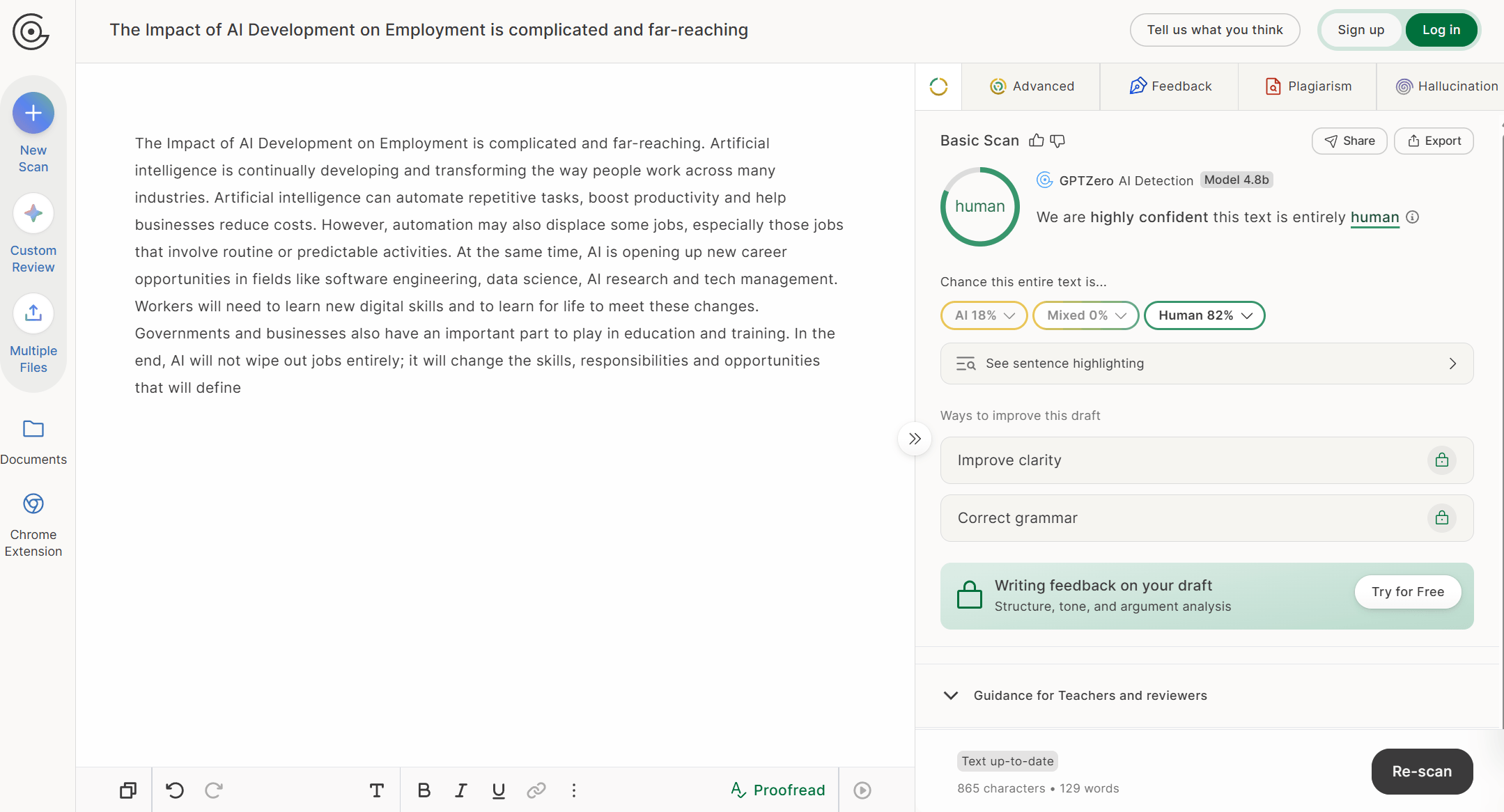 GPTZero detect Quillbot humanizer text