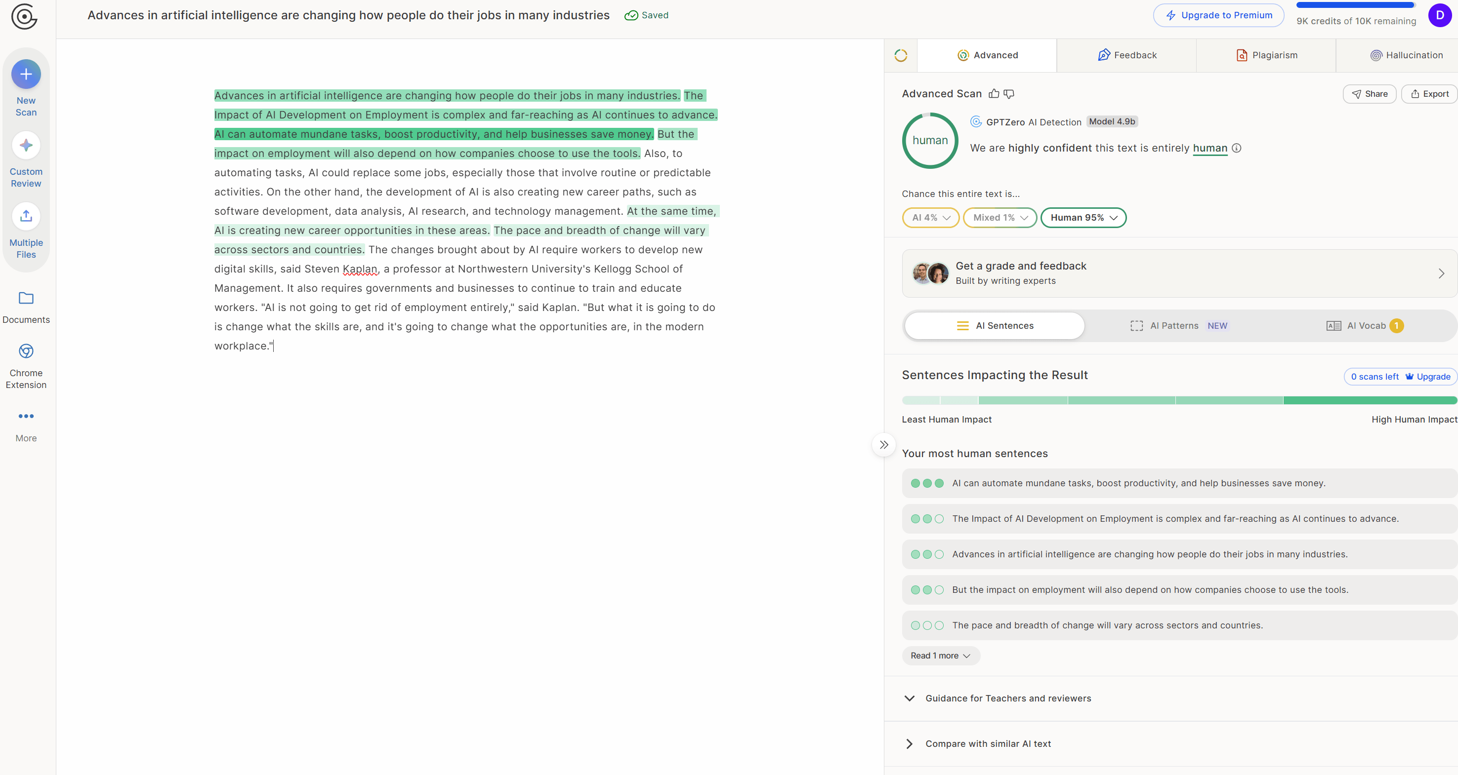 GPTZero detect Walter Writes AI humanizer text