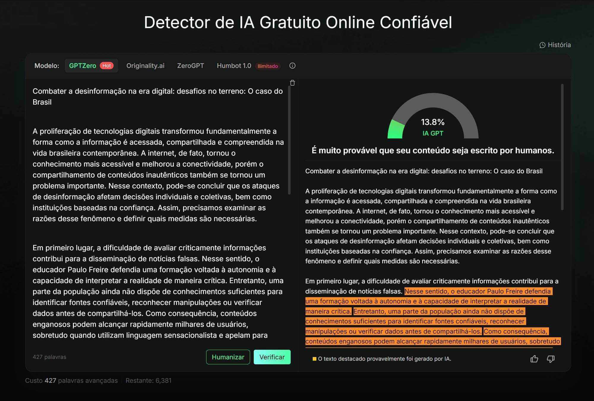 Detector de IA Humbot