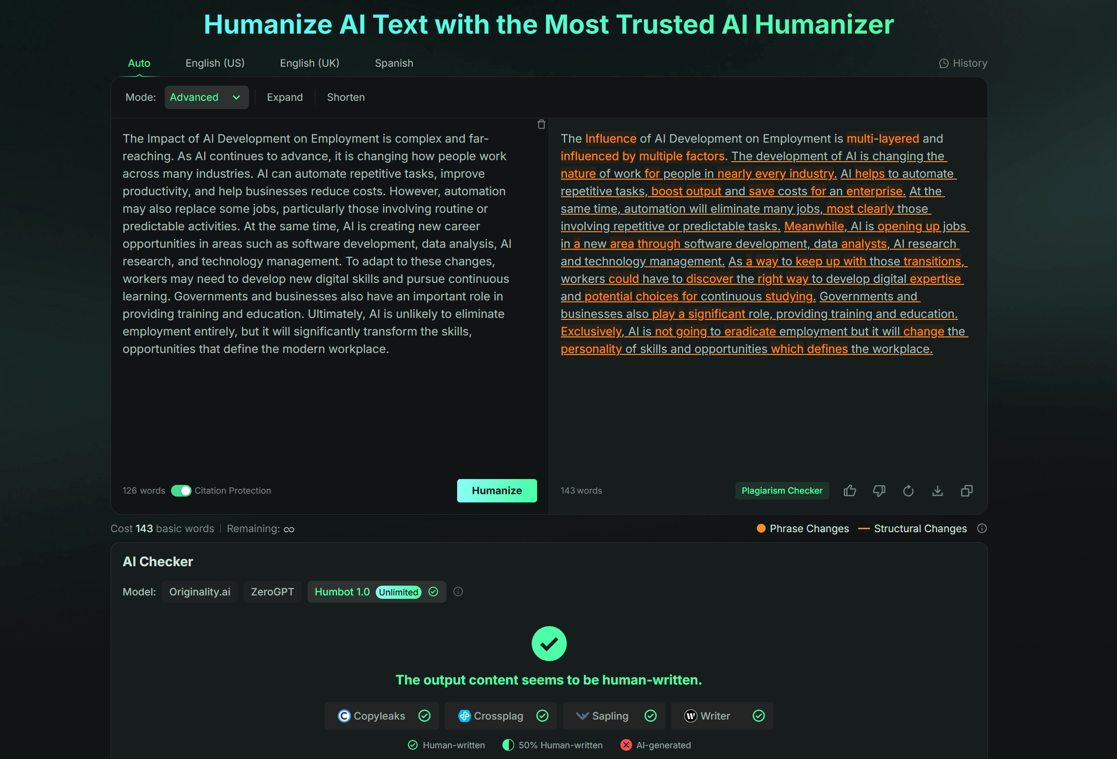 Humbot humanizer text