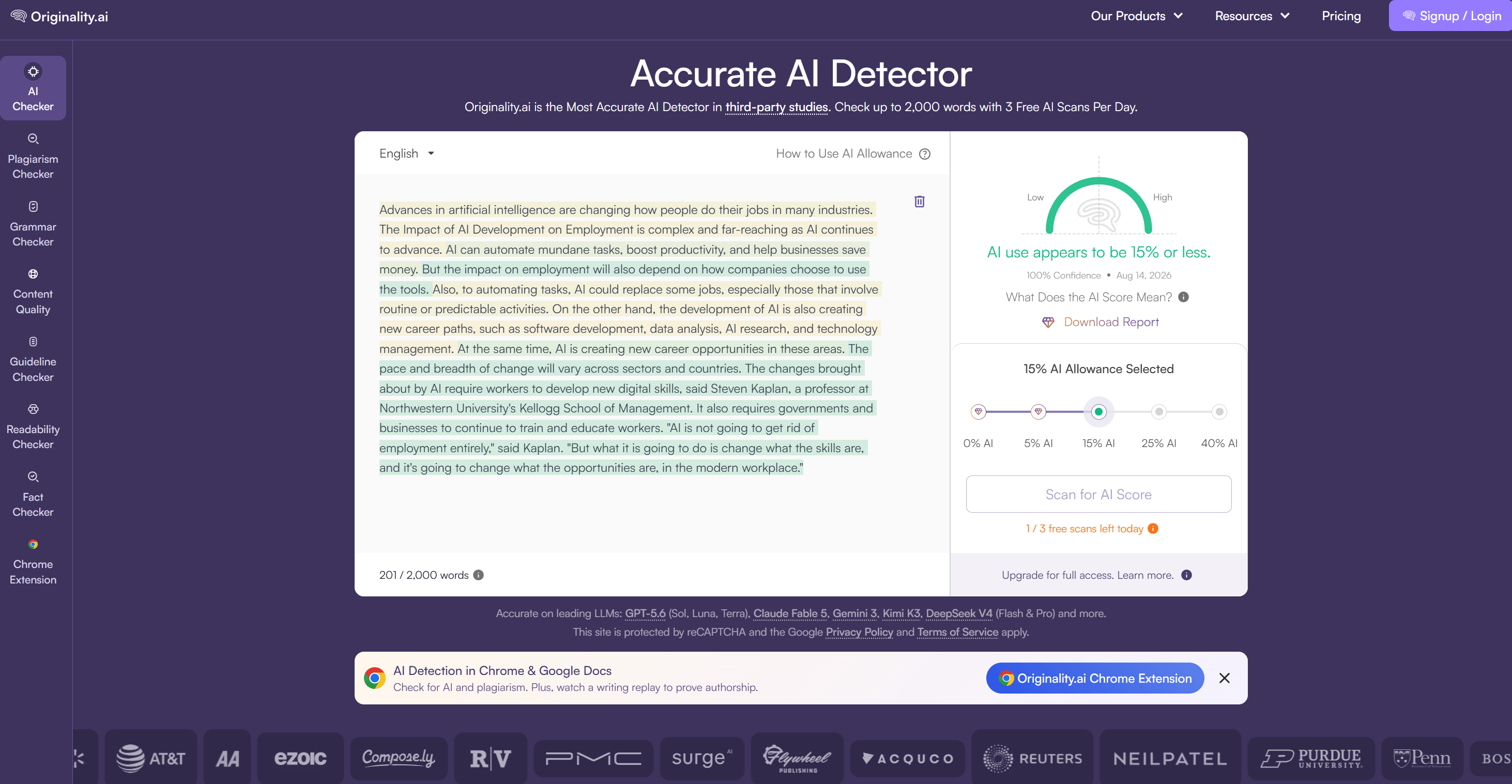 Originality detect Walter Writes AI humanizer text