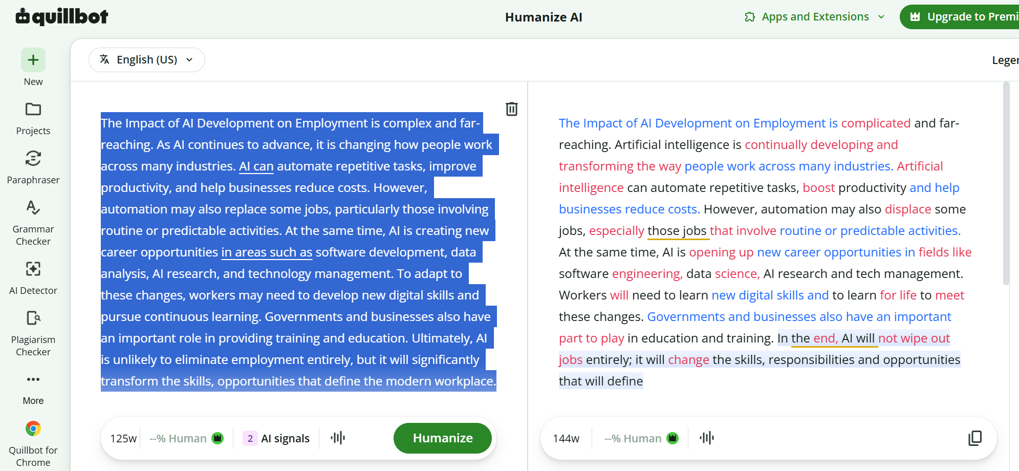Quillbot humanizer text