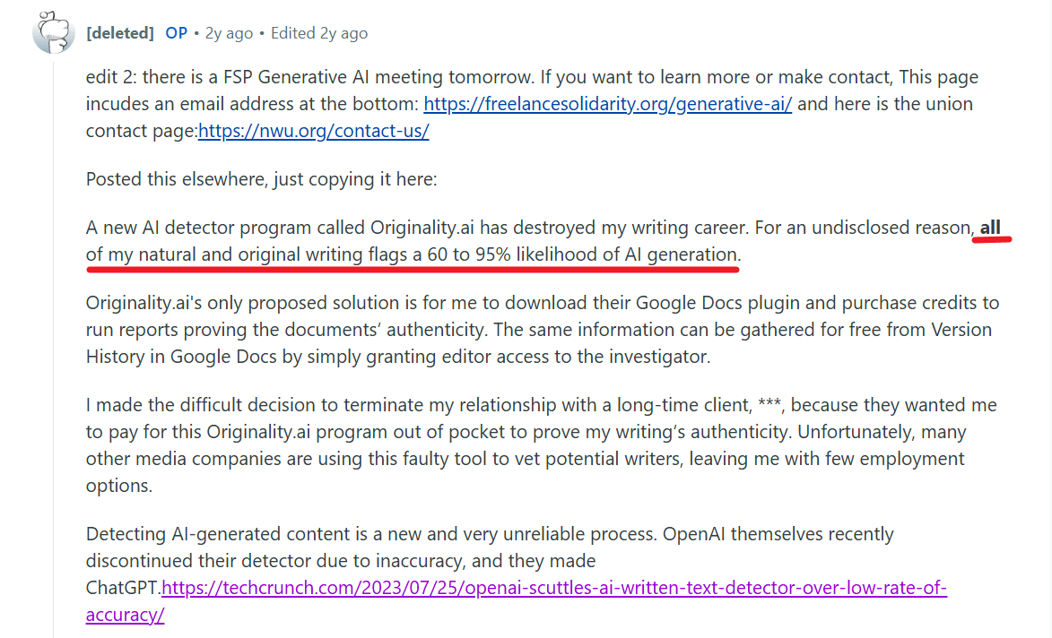 reddit user originality ai review
