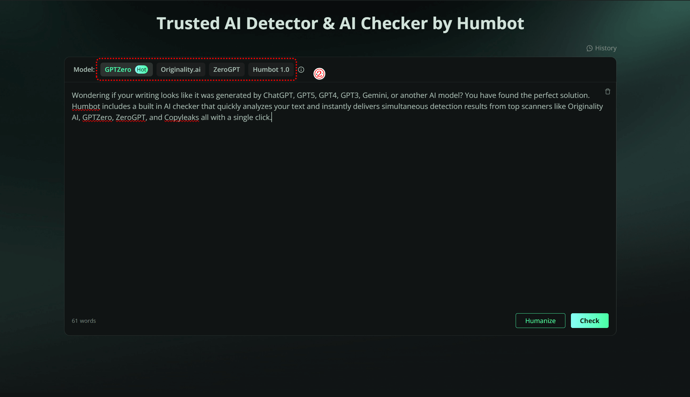 step 2 to use humbot ai checker