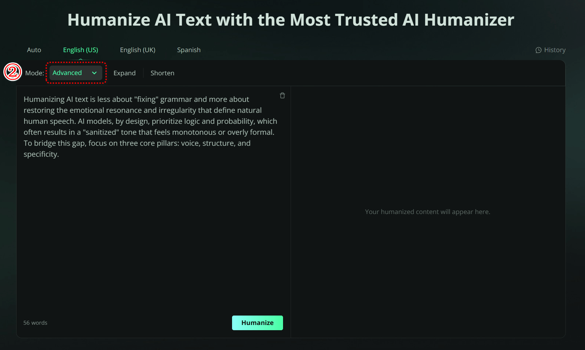 ステップ2:Humbot Humanizerを使用する