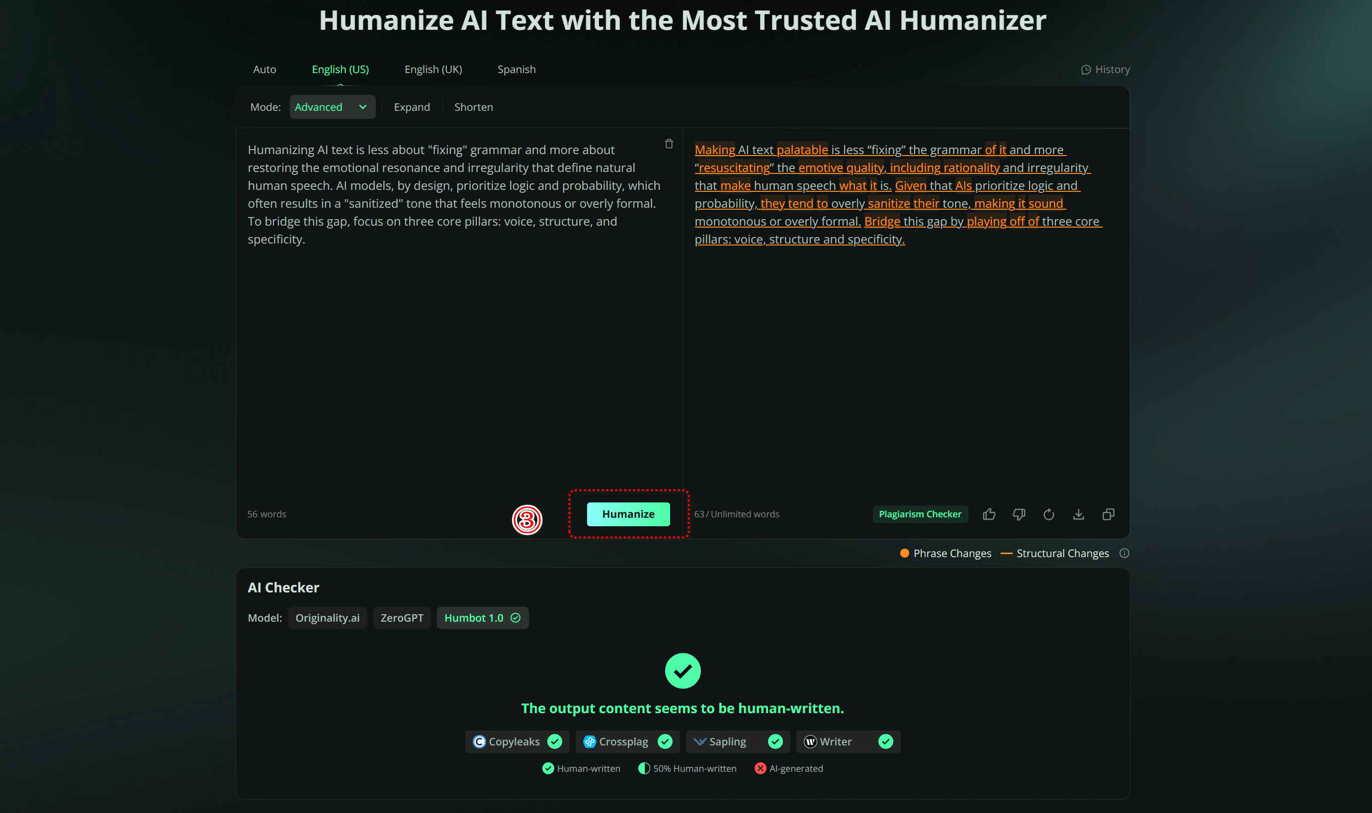 ステップ3:Humbot Humanizerを使用する