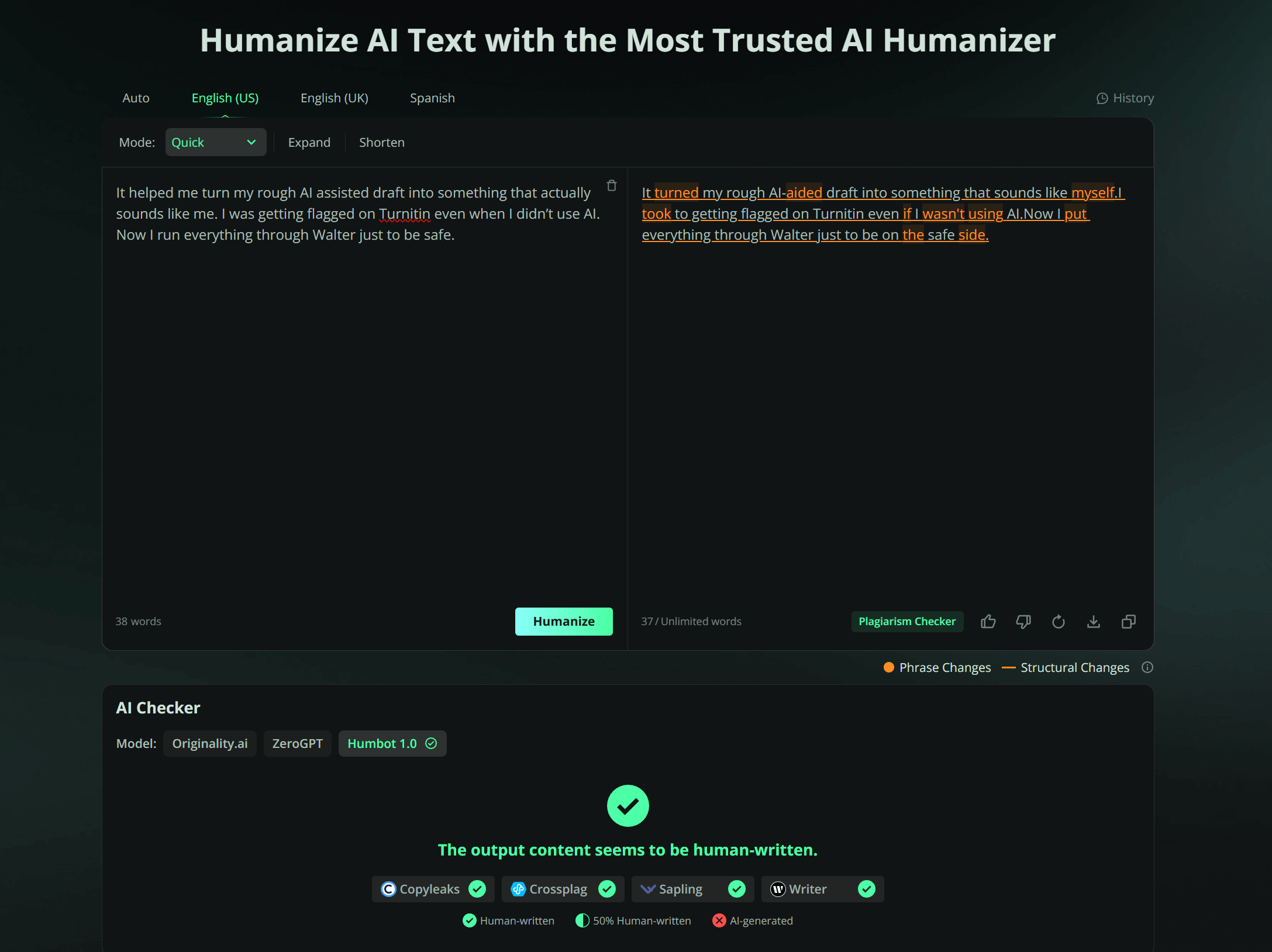 steps to use humbot humanizer