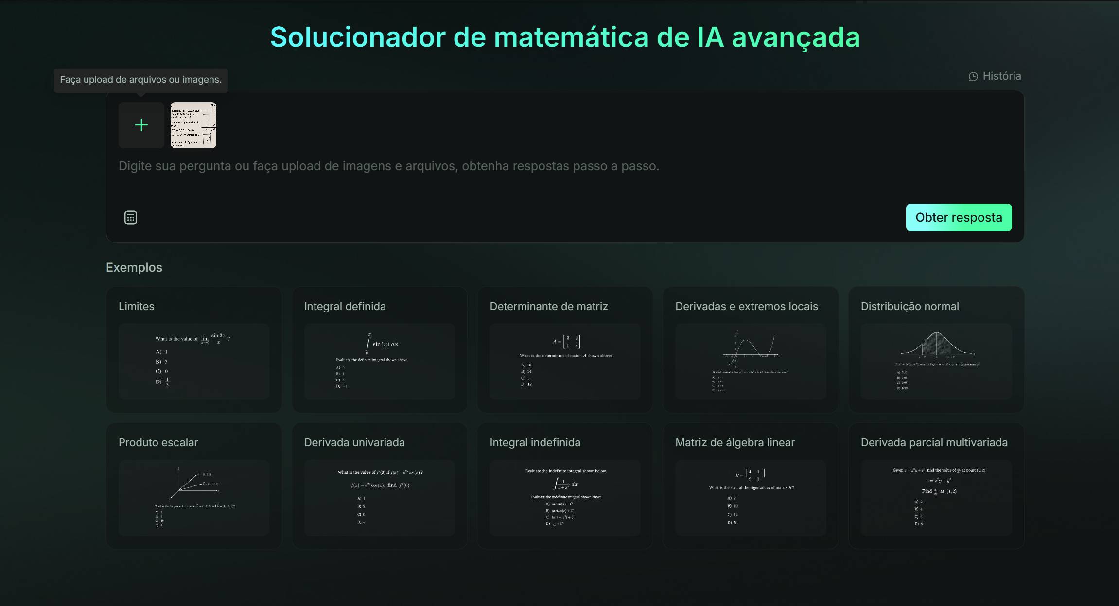 Upload imagem de questões de matemática