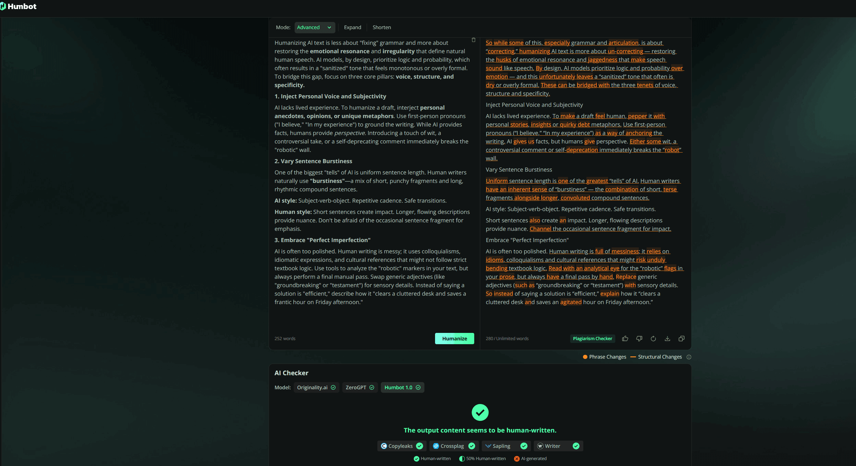 use humbot ai humanizer to huamnize ai text
