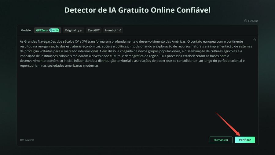 Detectar texto de IA com Humbot