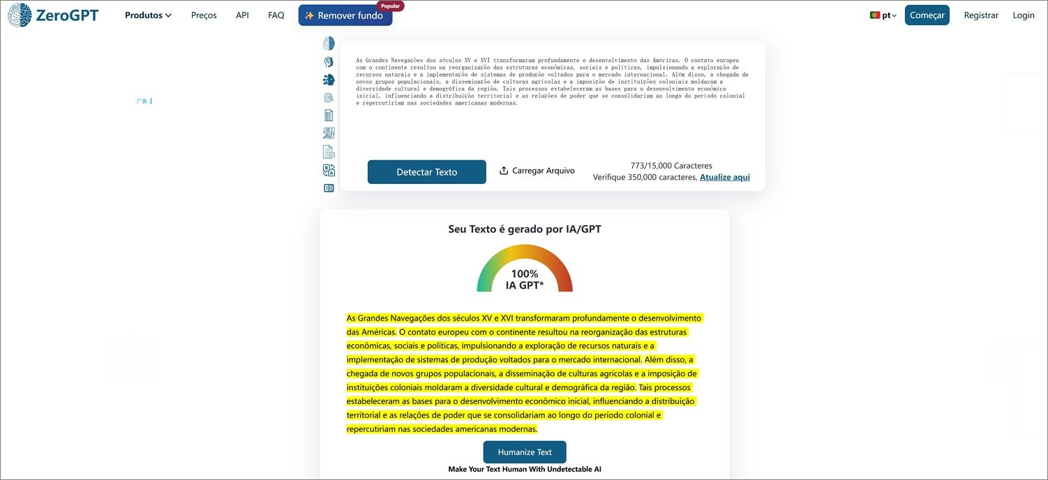 ZeroGPT Detector de IA