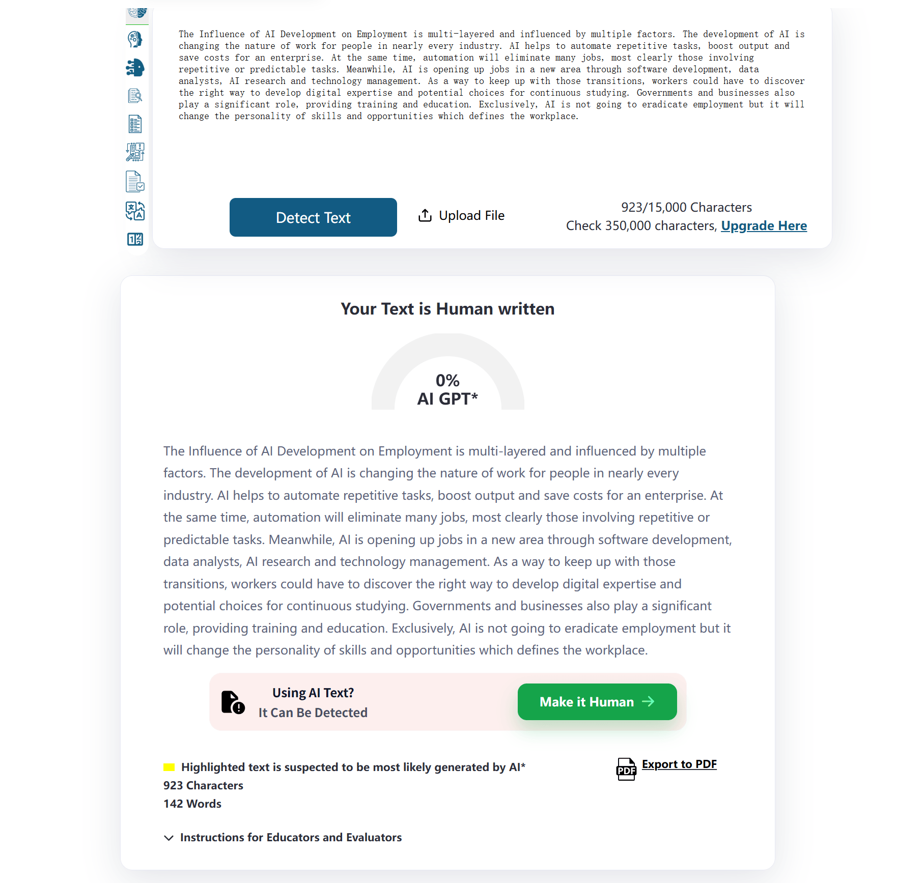 ZeroGPT detect Humbot humanizer text