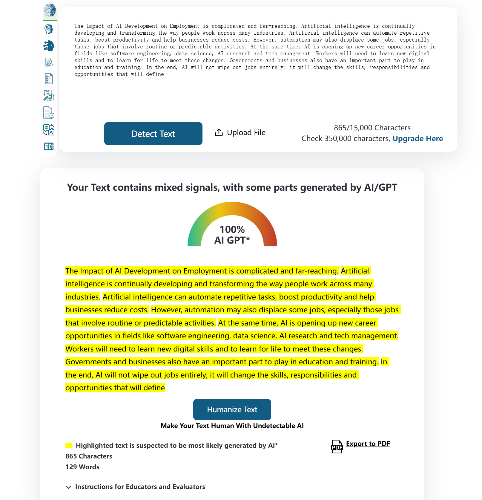 ZeroGPT detect Quillbot humanizer text