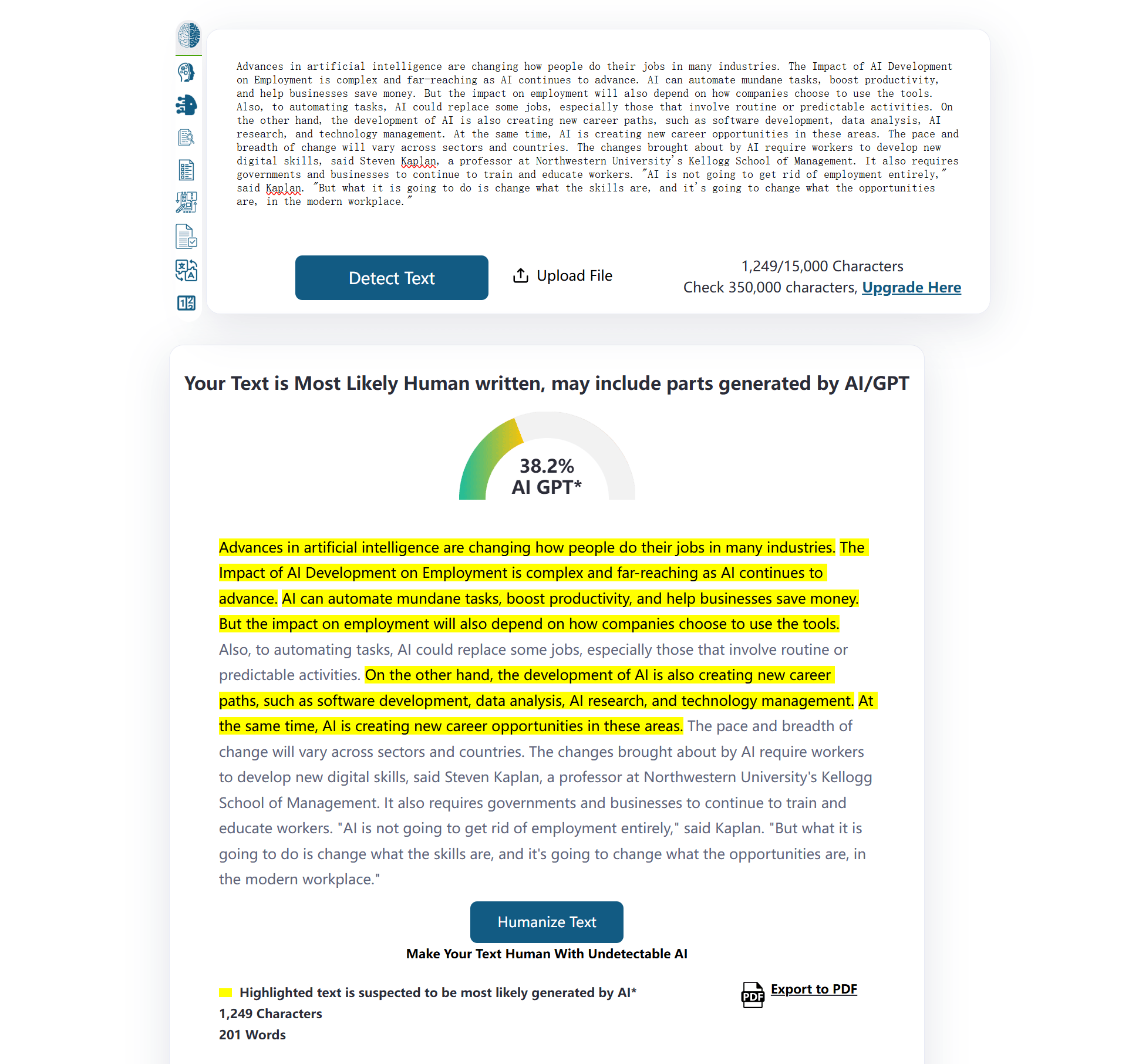 ZeroGPT detect Walter Writes AI humanizer text